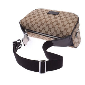 Gucci Waist Tan Bag Canvas Beige Leather GG Black
